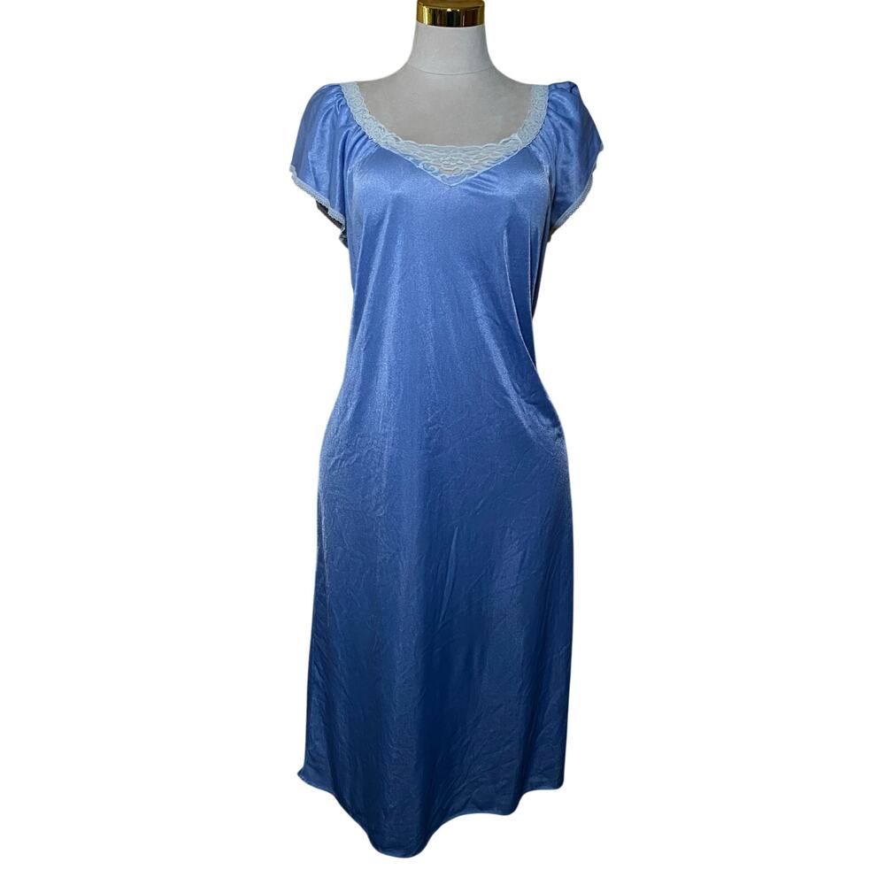 True Vtg Cinderella-esque Blue & White Lace Maxi Slip Dress Nightgown Lingerie